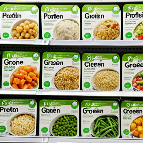 **

*   **Prompt:** A vibrant display of various healthy frozen meals in a supermarket freezer section. Focus on packaging with clear labels highlighting fresh vegetables, lean protein, and whole grains. Show the "Groene Punt" (Green Dot) label prominently on some packages.

**
