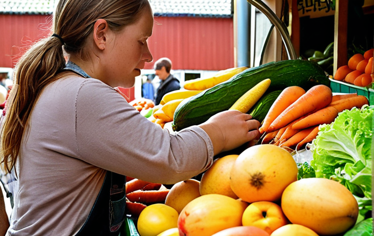 **Prompt 1: The Art of Sensory Selection at a Dutch Market**
"A vibrant, close-up photograph showcasing the sensory act of selecting fresh produce at a bustling Dutch farmer's market. Focus on hands gently touching a ripe mango, smelling a bunch of carrots, or examining the firm leaves of a head of lettuce. The scene should highlight the bright, natural colors of seasonal fruits and vegetables, emphasizing their freshness and quality. Include subtle background elements of market stalls, perhaps with typical Dutch market awnings or signage, conveying an atmosphere of authenticity, discovery, and direct connection with food sources. The lighting should be natural and inviting, making the produce appear irresistibly fresh."