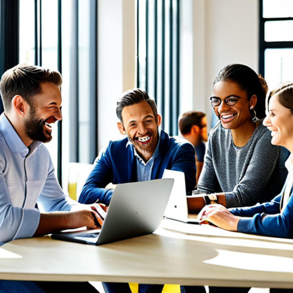 **

"A diverse group of colleagues in a modern, sunlit co-working space, collaborating around a table with laptops and documents, fully clothed in business casual attire, smiling and engaged in a productive discussion, safe for work, appropriate content, perfect anatomy, correct proportions, natural pose, professional environment, high resolution, family-friendly."

**